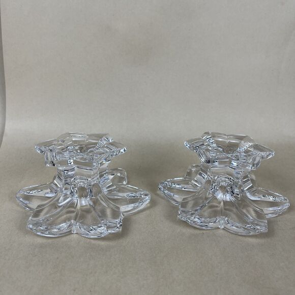 2 MIKASA Clear Crystal Glass Candle Stick Holder Flower Shaped - Picture 4 of 7
